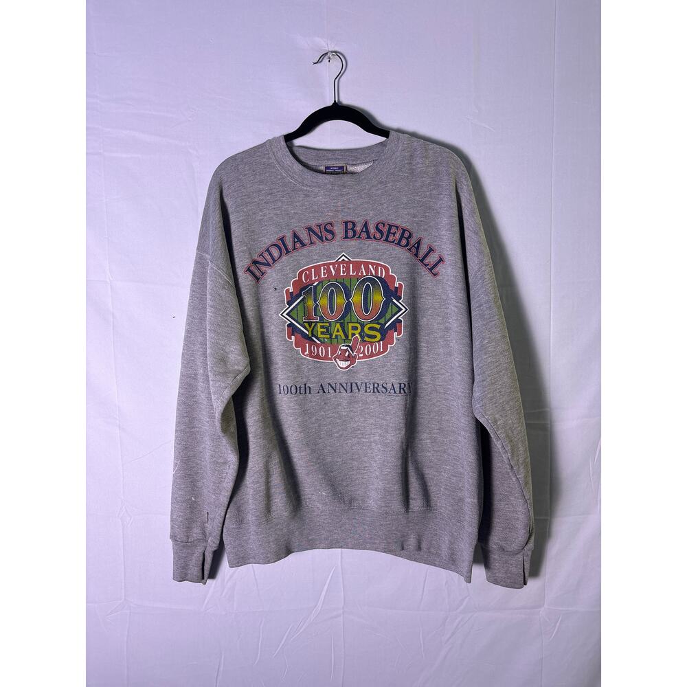 Y2K INDIANA BASEBALL Cleveland 100th Anniversary 1901-2001 Gray Sweatshirt XL